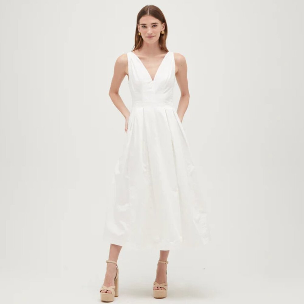 Hill House Home The Jacqueline Dress in White Cotton Sateen Size Large NWT